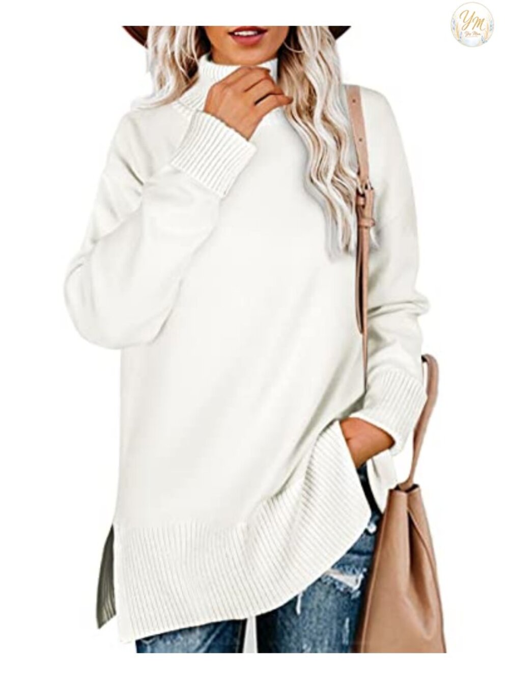 Oversized Turtleneck Sweater for Women Side Split Pullover Tunic